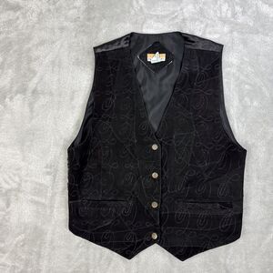 Vintage Weekend Provisions Vest Suede Leather Black Swirl Cinch Women's Size M